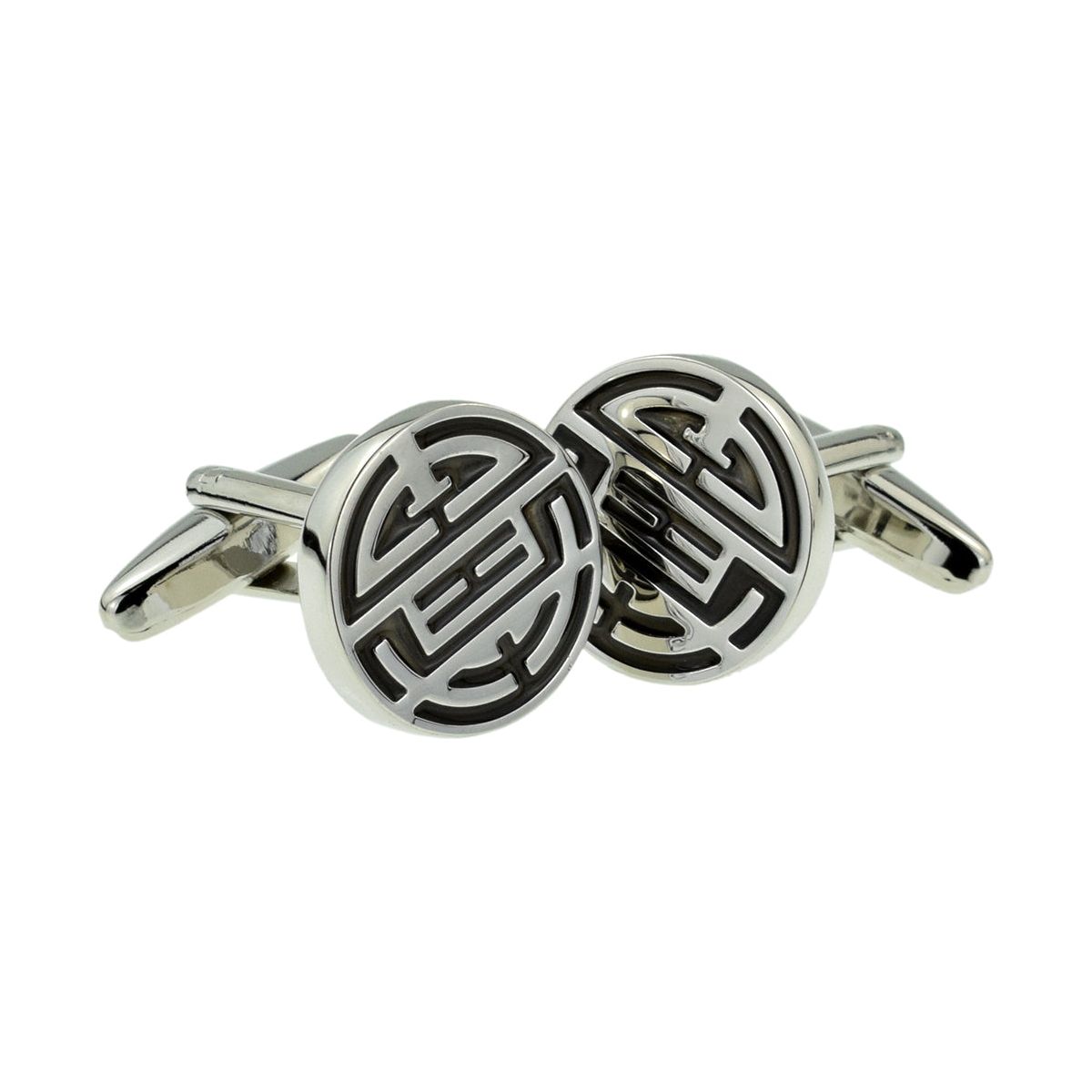 Silver/Black Chinese Longevity Symbol Classic Cufflinks - Ashton and Finch