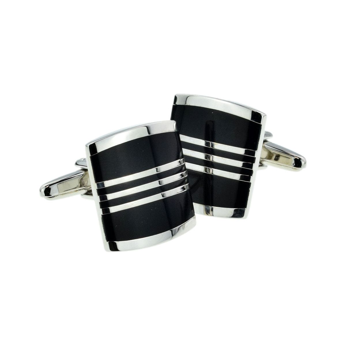 Silver Striped Black Enamelled Classic Cufflinks - Ashton and Finch