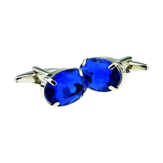 Sapphire Blue Oval Acrylic Crystal Cufflinks - Ashton and Finch