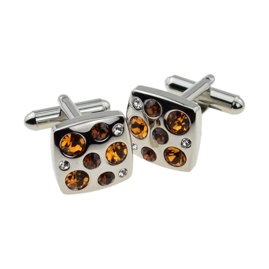 Rounded Square Amber Diamante Cufflinks - Ashton and Finch