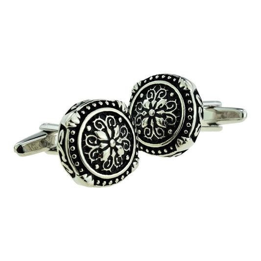 Rounded Gothic Pattern Silver & Black Classic Cufflinks - Ashton and Finch