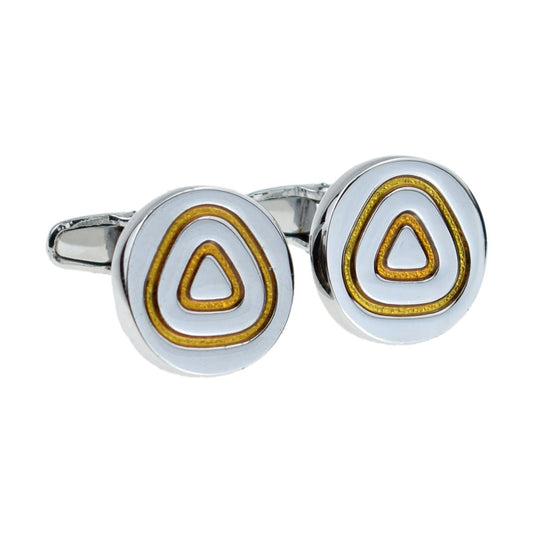 Round Silver- Yellow Triangle Classic Cufflinks - Ashton and Finch