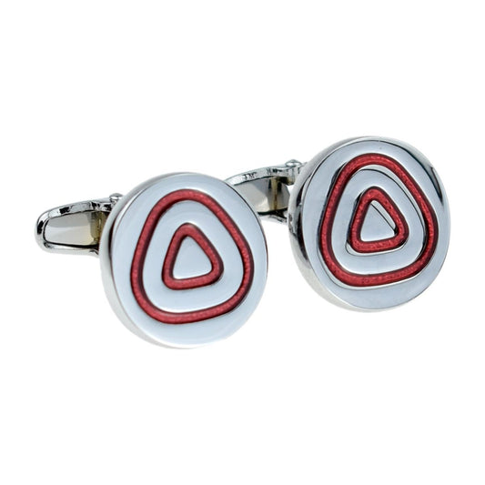 Round Silver- Red Triangle Classic Cufflinks - Ashton and Finch
