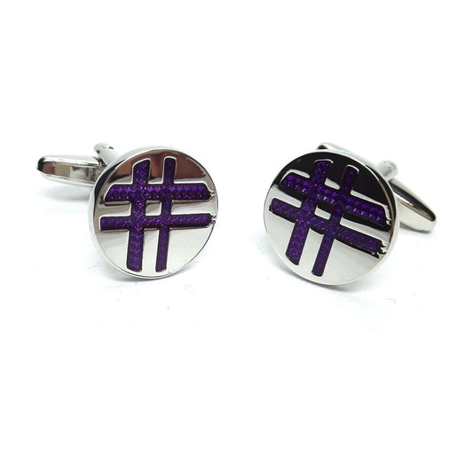 Round Silver- Purple Lined Classic Cufflinks - Ashton and Finch