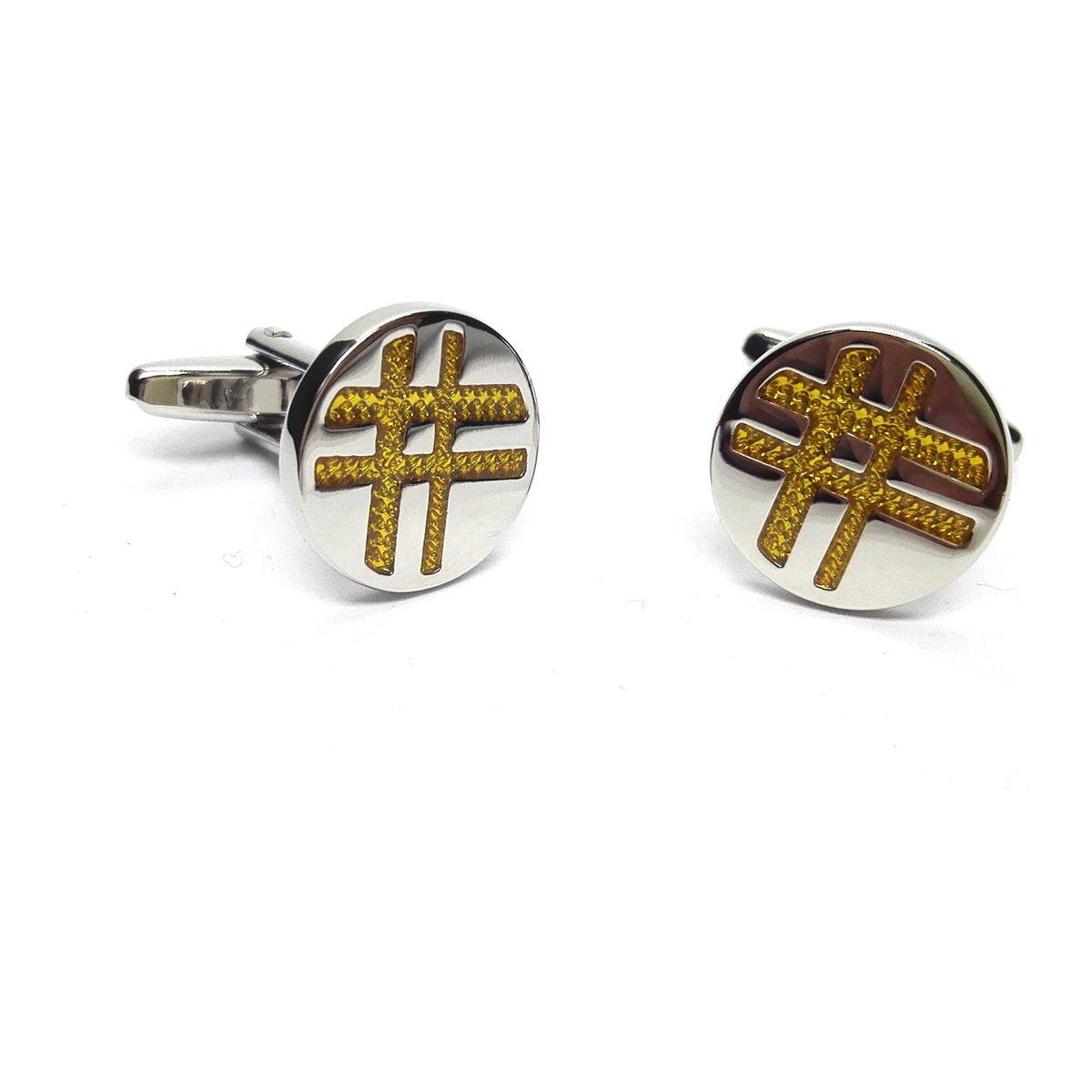 Round Silver- Orange Lined Classic Cufflinks - Ashton and Finch