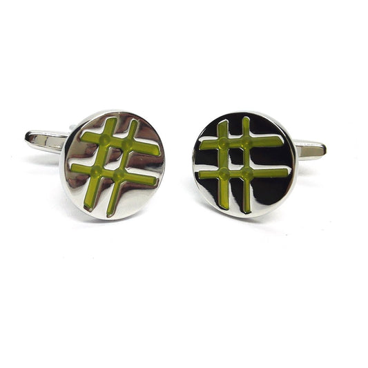 Round Silver- Green Lined Classic Cufflinks - Ashton and Finch