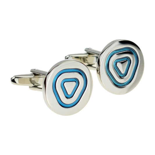 Round Silver- Blue Triangle Classic Cufflinks - Ashton and Finch