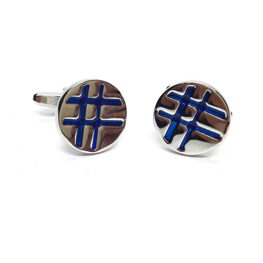 Round Silver- Blue Lined Pattern Cufflinks - Ashton and Finch