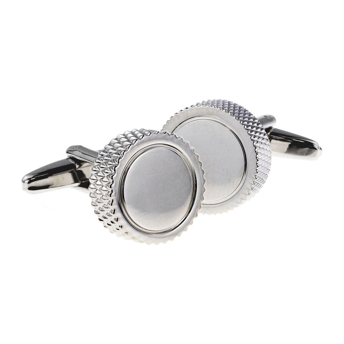 Round 15mm Rhodium Plated Classic Cufflinks Engine Turned Sides - Ashton and Finch
