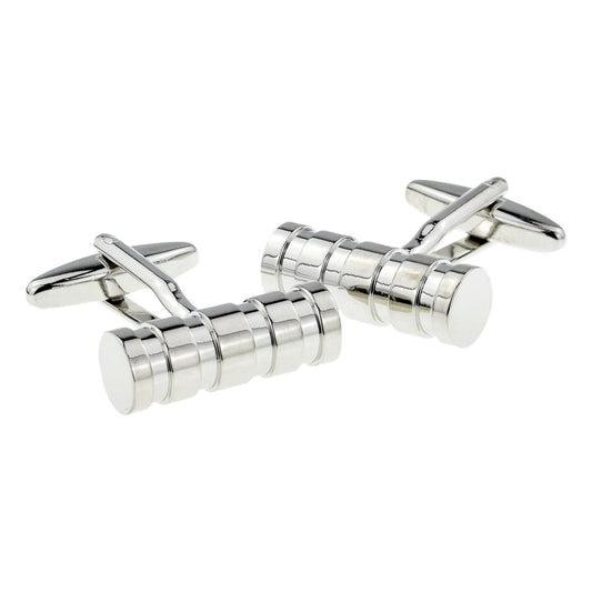 Rhodium Plated Patterned Cylinder Cufflinks - Ashton and Finch