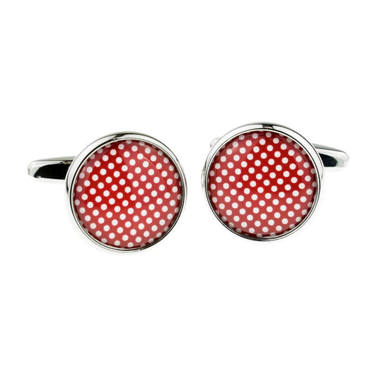 Red Polka Dot Round Bordered Cufflinks - Ashton and Finch
