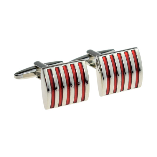 Red Striped Rhodium Plated Cufflinks - Ashton and Finch