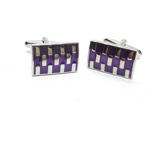 Rectangular Purple & Silver Classic Cufflinks - Ashton and Finch