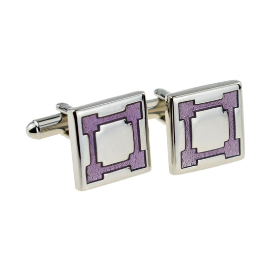 Purple frame and square rhodium plated cufflinks - Ashton and Finch
