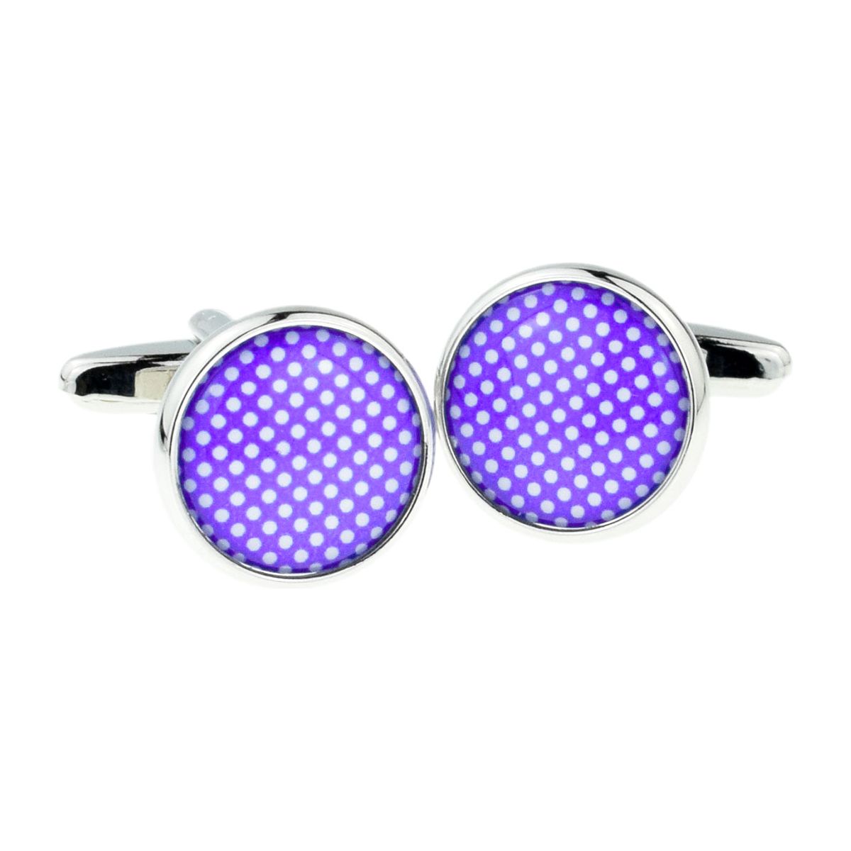 Purple Polka Dot Round Bordered Cufflinks - Ashton and Finch