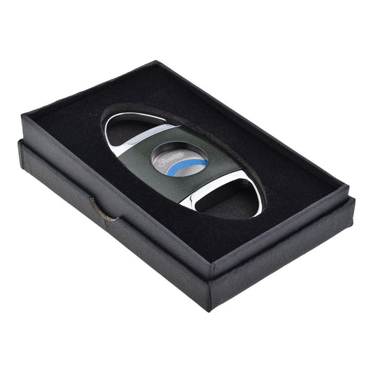 Silver Colour And Dark Green Cigar Cutter Twin Blade 2 Finger, 60 Ring Gauge Boxed - Ashton and Finch