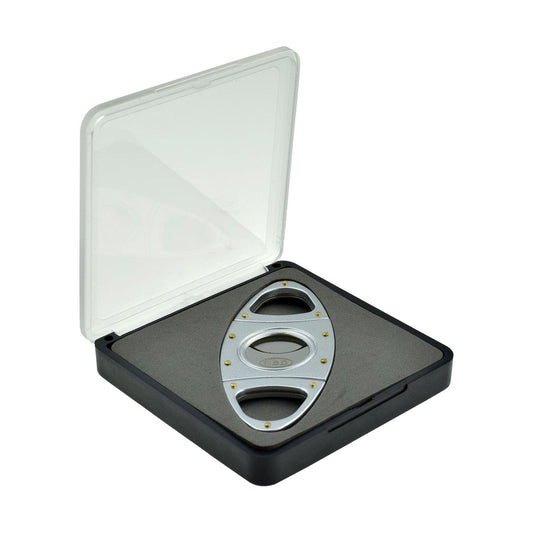Cigar Cutter Double Blade 2-Finger GBD Silver Finish in Case - Ashton and Finch