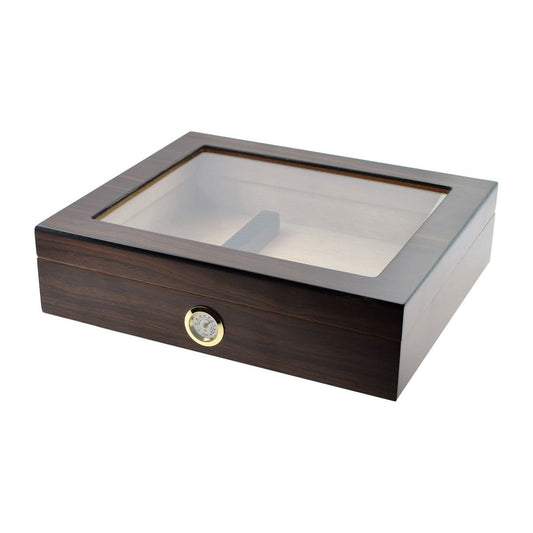 Walnut Effect Window 20ct Humidor, Outside Dial And Stick Humidifier - Ashton and Finch