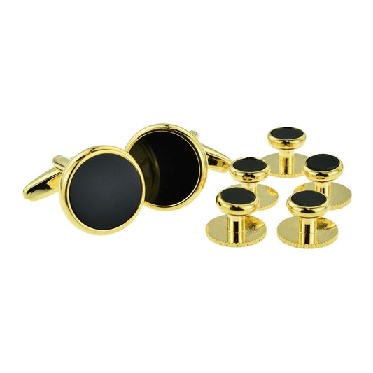 Gold & Black Evening Wear Cufflinks & 5 Button Studs Set - Ashton and Finch