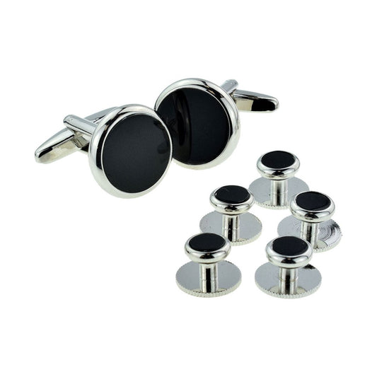 Silver & Black Evening Wear Cufflinks & 5 Button Studs Set - Ashton and Finch