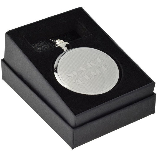 Engraved Make Time Design Silver Pocket Watch - Ashton and Finch