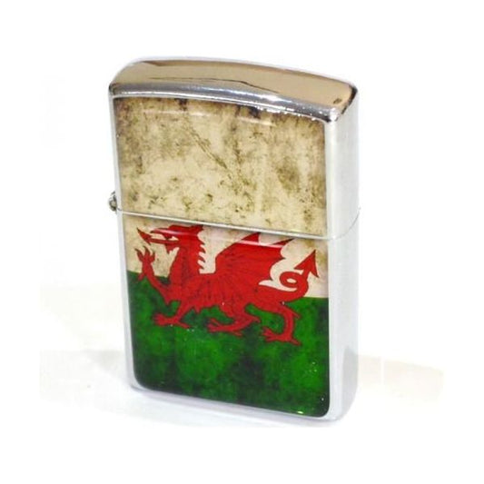 Engraved Plain Retro Welsh Flag Grunge Style Petrol Lighter - Ashton and Finch