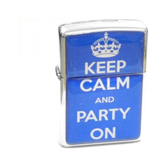 Engraved Keep Calm & Party On Blue Petrol Lighter - Ashton and Finch