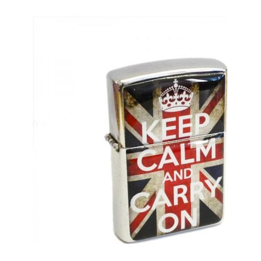 Engraved Keep Calm & Carry On Union Jack Retro Petrol Lighter - Ashton and Finch