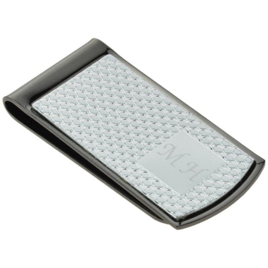 Mesh Design Square Recess in Gunmetal Plated Money Clip Engraved and Personalised - Ashton and Finch