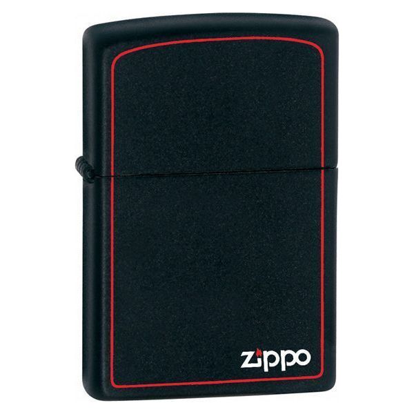 Zippo Black Matte With Zippo Logo And Red Lined Border Engraved and Personalised - Ashton and Finch