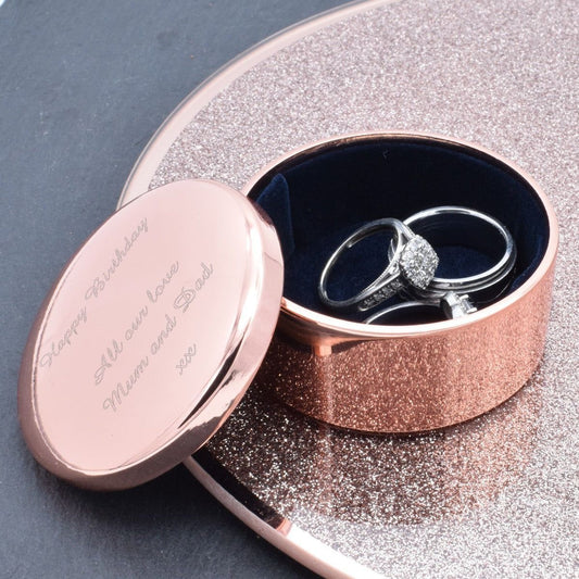 Rose Gold Round Trinket Box Engraved and Personalised - Ashton and Finch
