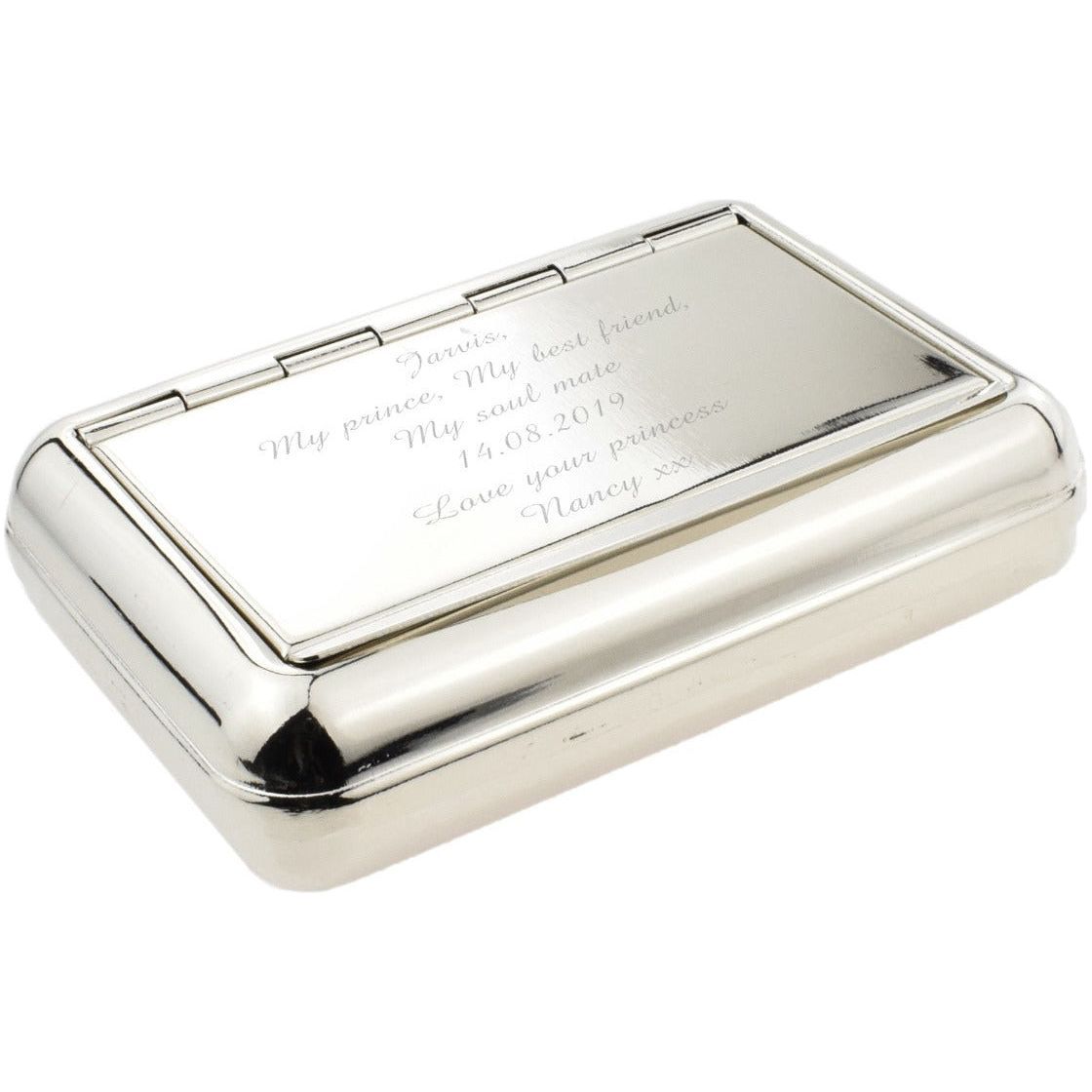 High Polish SS Tobacco Box Hinged Lid and Paper Holder Engraved and Personalised - Ashton and Finch