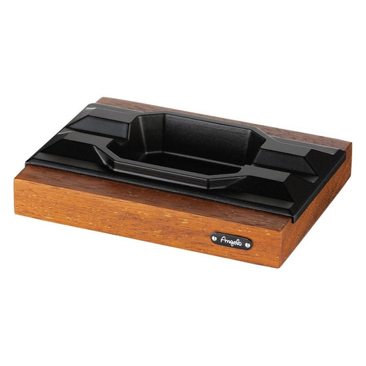 Angelo 2 Position Cigar Ashtray Brown Solid Wood Base with Black Aluminium Body - Ashton and Finch