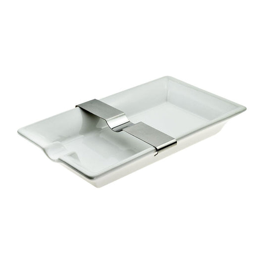 Cigar Ashtray White With Moveable Rest Approx 20 x 12cm Boxed (1) - Ashton and Finch