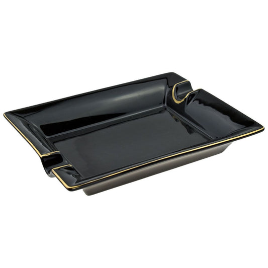 Cigar Ashtray Black And Gold Colour 2 Position Approx 21 x 17cm Boxed (1) - Ashton and Finch