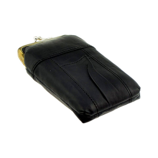 Black Leather Clasped Cigarette Packet Holder With Lighter Pouch. King Size and Super King Size or 120mm Packets - Ashton and Finch