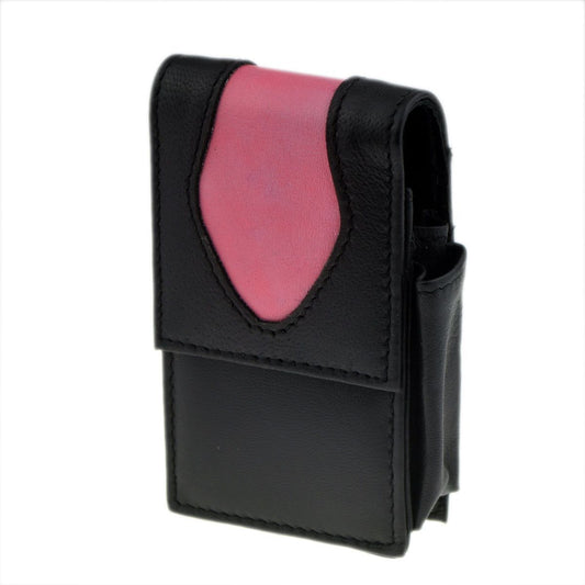 Black & Pink Petal Leather Cigarette Packet Holder with Lighter Holder - Ashton and Finch