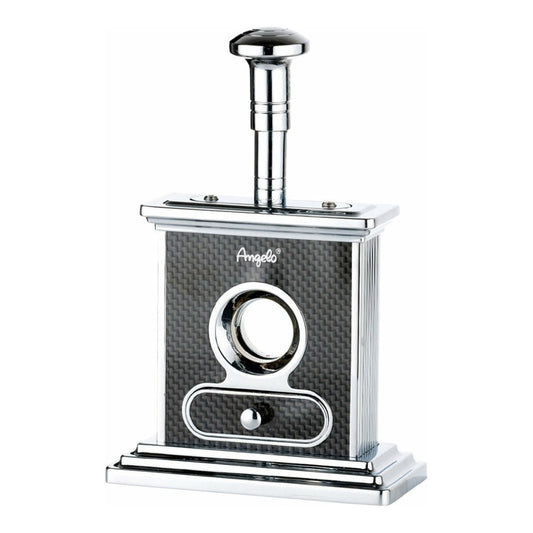 Angelo 52 Ring Gauge Carbon Fibre Effect Guillotine Desk Top Cigar Cutter with Trimming Tray Boxed - Ashton and Finch