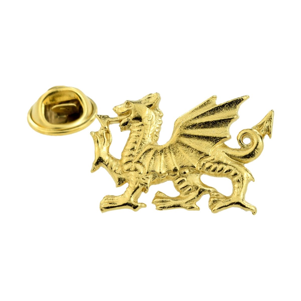 Golden Welsh Dragon Pewter Lapel Pin Badge - Ashton and Finch