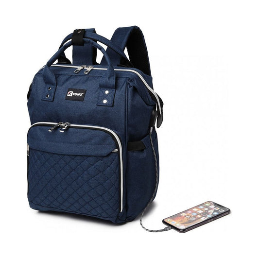 Plain Wide Opening Baby Nappy Changing Backpack With Usb Connectivity - Navy - Ashton and Finch